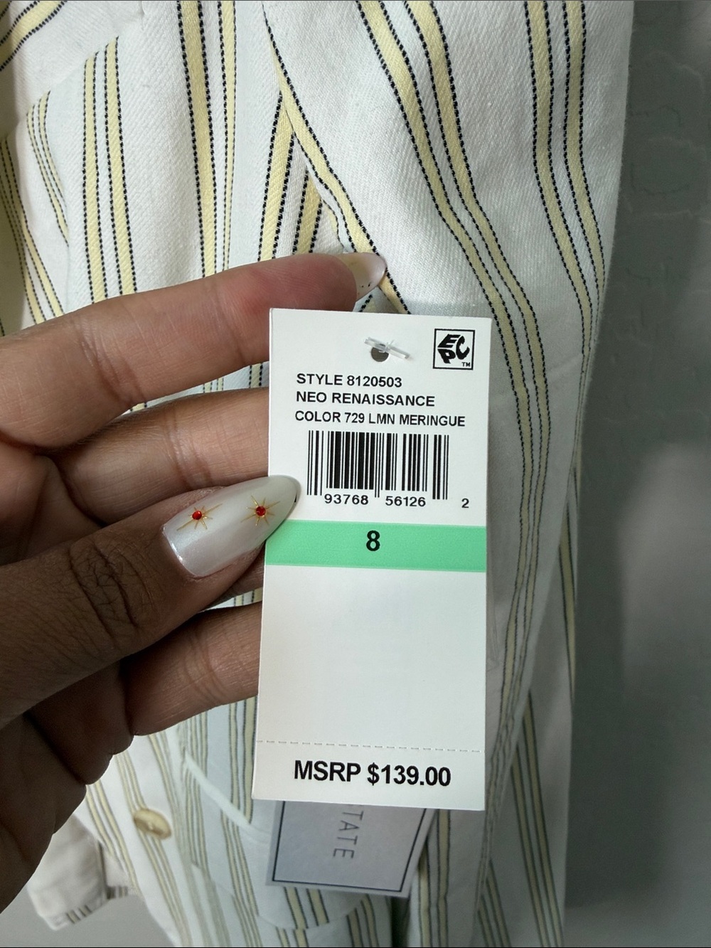 NWT 1. State Cotton Blazer in Lemon Merengue Stripe Size 8 - Picture 5 of 7